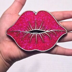 Siskiyou Pink Glitter Lips Kiss Graffiti Expressions Pewter Belt Buckle Sexy